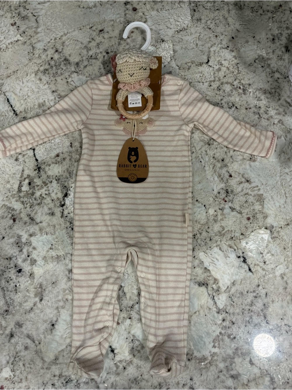 Rabbit & Bear Cream and Pink Striped Footed One-Piece